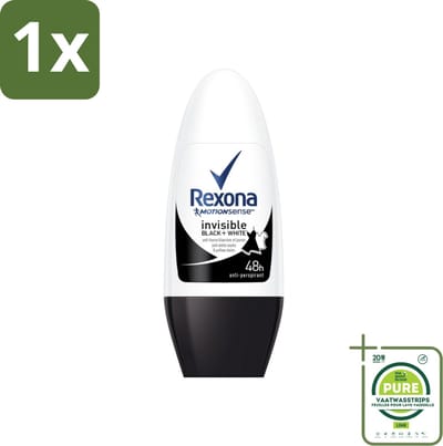 1 x Rexona - Invisible Black & White - Deo Roller - Anti-transpirant - 50 ml - Deodorant - Anti-transpirant - Vlekkenvoorkomend - 48 Uur Bescherming - Roll-on