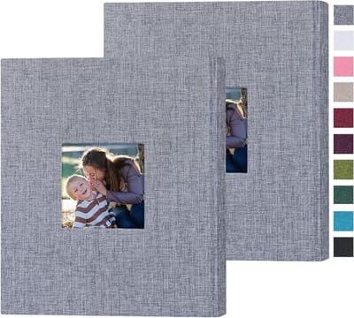 Fotoalbums - Prentenboek Mini - Foto's Opbergen - Linnen Hardcover - 2 Stuks 8x10 - Grijs