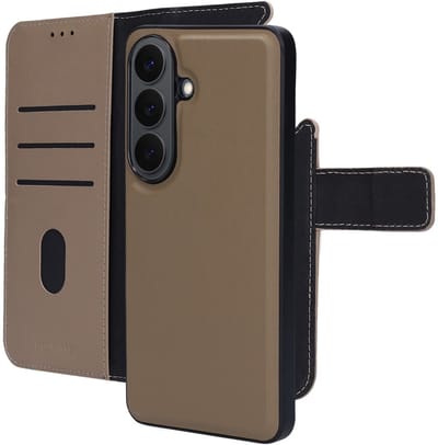 Mobiparts hoesje geschikt voor Samsung Galaxy S26 - Wallet 2-in-1 Boekhoesje - MagSafe - Echt Leder - Uitneembare Case - Sterke Magneet Sluiting - Contactloos betalen - Beige