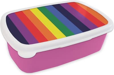 Broodtrommel Roze - Lunchbox - Brooddoos - Regenboog - Patronen - Pride - 18x12x6 cm - Kinderen - Meisje