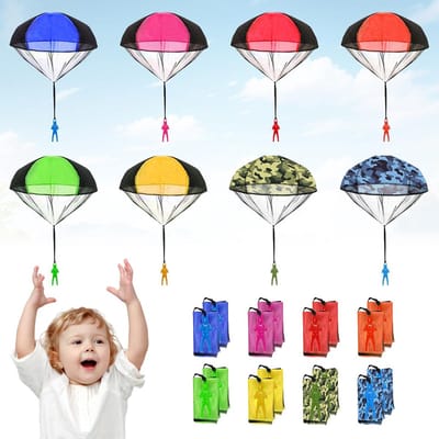 Parachutespeelgoed set - Vliegend speelgoed - Buiten spelen - 16 stuks - 8 kleuren - Assorti