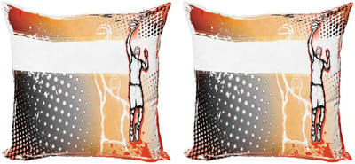 ABAKUHAUS Basketbal Kussenhoes Set – 2x40x40 cm – Dubbelzijdig bedrukt – Oranje/Zwart