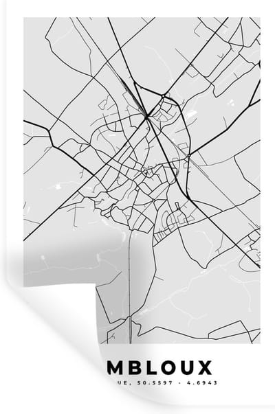 Muurstickers - Sticker Folie - Zwart Wit – België – Plattegrond – Stadskaart – Kaart – Gembloux - 20x30 cm - Plakfolie - Muurstickers Kinderkamer - Zelfklevend Behang - Zelfklevend behangpapier - Stickerfolie