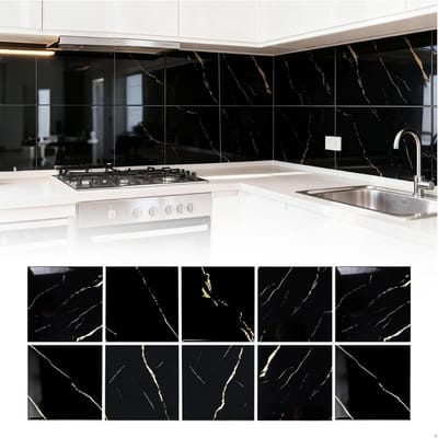 Swiphi® Wandpanelen - Zelfklevend - Wandtegels - 3D - 30x30cm - Zwart