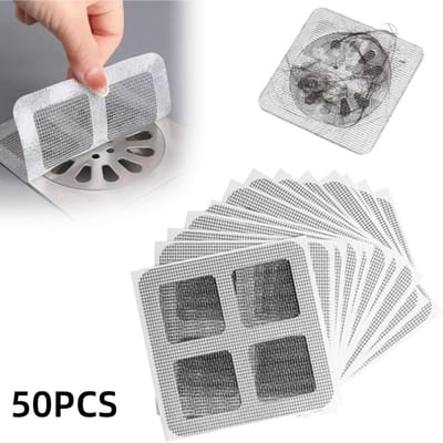 50 stuks-Vloerafvoersticker - afvoeruitlaatsticker - gaassticker - vloerafvoerzeef - haarfilter - badkameraccessoires - geschikt voor badkamer - toilet - afvoer - wit - 10*10 cm