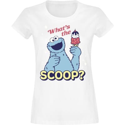 Sesame Street T-shirt - Cookie Monster - Scoop - L - voor Vrouwen - wit