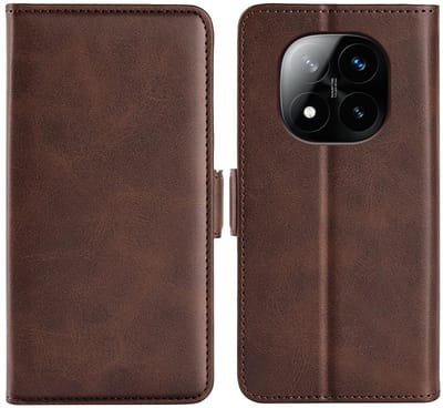 MobyDefend Hoesje - Geschikt voor Xiaomi Redmi Note 14 Pro Plus - Luxe Wallet Book Case (Sluiting Zijkant) - Bruin