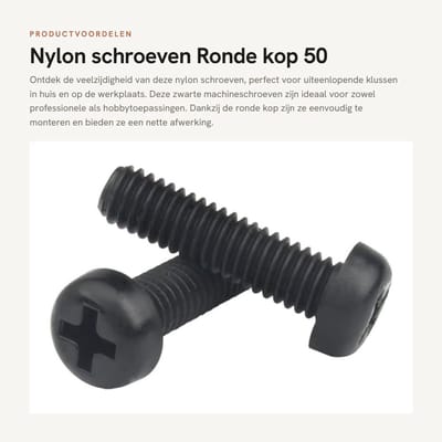 Dailygoods - Nylon schroeven - Ronde kop - 50 stuks - Zwart - Machineschroeven - Voor diverse toepassingen - M4x15mm