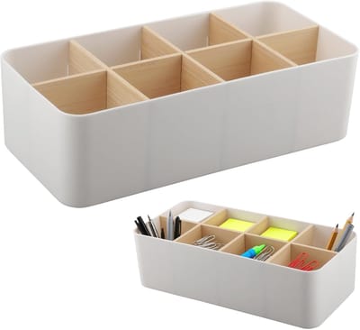 Praktische bureau organizer met 8 compartimenten, verstelbare hoogte voor pennen, cosmetica en afstandsbedieningen, ruimtebesparend ontwerp, 26.5 x 12.5 cm