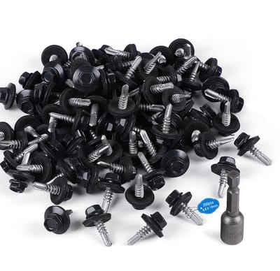 SnelShoppen - 200 Zelftappende Schroeven 4.8 x 19 mm Hexagon Spengler Schroeven met Afsluitring, Dakschroeven, Verzinkt, Grijs, Inclusief 1 Hex Bit St