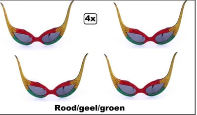 4x Vlinderbril glitter rood/geel/groen - OP=OP - Carnaval thema feest festival optocht fun bril
