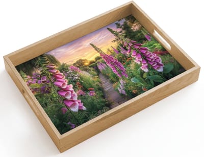 Dienblad hout 40x30 cm - Schootdienblad - Vingerhoedskruid - Bloemen - Tuin - Borrelplank rechthoek - Plateau dienbladen