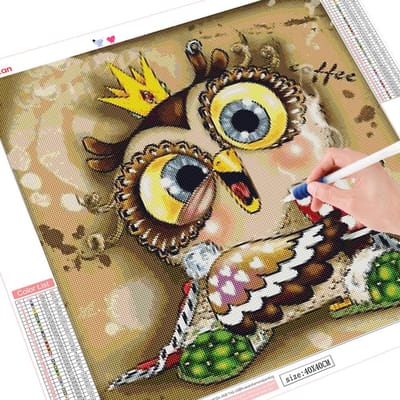 Diamant Borduurwerk Uil Volledige Ronde Diamant Schilderij Cartoon Diy Diamant Mozaïek Foto 30x30CM black