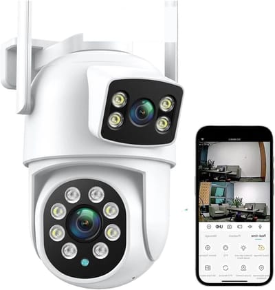 Beveiligingscamera - IP Camera - Buitenshuis Toezicht - Dubbele Lenzen Dubbel Scherm - 8MP - Wit