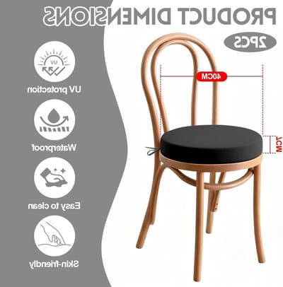 Waterdicht tuinzitkussen set van 2, 40 x 40 cm, comfortabel zitkussen voor terrasstoelen en eetkamerstoelen, met bevestigingsbanden, zwart