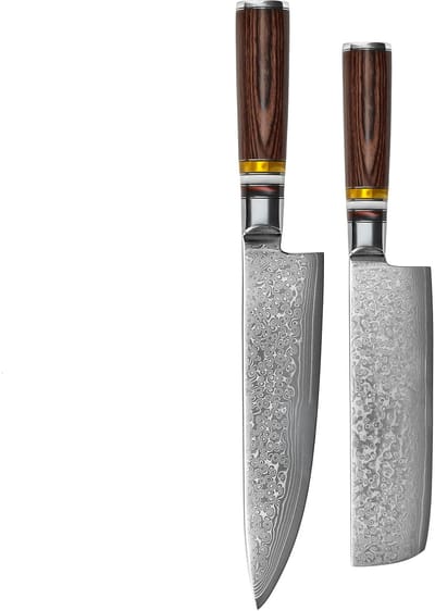 Shinrai Knives - Micarta Jewels 2-delige Damascus Messenset - Koksmes + Nakiri
