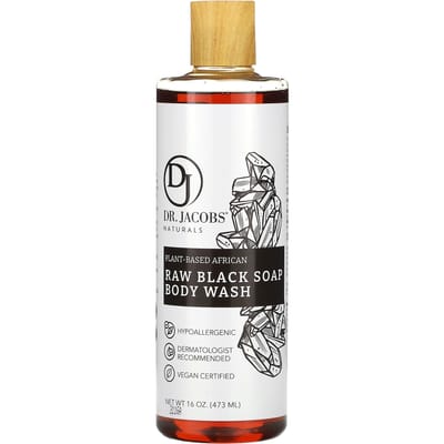 Dr. Jacobs Naturals, Gel douche au savon noir brut africain botanique, 473 ml (473ml) white