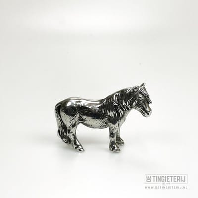 Tinnen Shetlandpony Beeldje – Handgemaakt Miniatuur Paard – Dierenbeeld Decoratie – Uniek Cadeau & Verzamelen