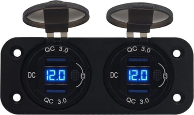ProRide 12V USB Stopcontact 4 Poorten met Schakelaar/Voltmeter - Tweevoudig Inbouw - QC3.0 - DS2120B - USB Stopcontact Auto, Boot en Camper - Blauw