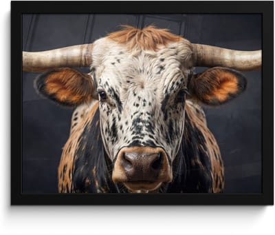Poster in lijst - Fotolijst 40x30 cm - Posters - Stier - Kleurrijk - Hoorns - Posterlijst zwart - Decoratie - Wanddecoratie woonkamer - Muurdecoratie slaapkamer