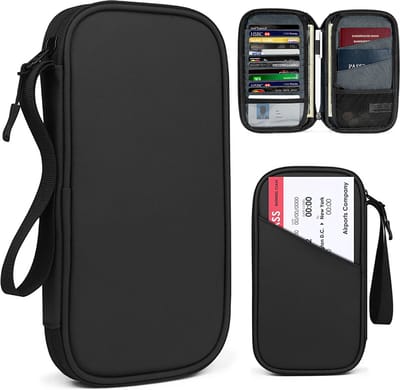 Consumerce® RFID Blokkerende Reisportefeuille en Paspoorthouder – Zwart – Document Organizer – Travel Wallet Organiser – Papier File Houder – Reispapieren Mapje – Reisportemonnee – Portefeuille – Hoes – Hoesje - Cover