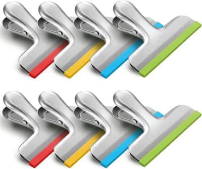 Daity Set van 8 - Chipszakclips van roestvrij staal - siliconen coating - kleurgecodeerde voedselzakken - goede afsluiting - geschikt voor keukens en kantoren (8*6,5*2,5 cm)