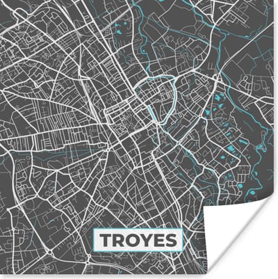 Poster Troyes - Frankrijk - Plattegrond - Kaart - Stadskaart - 100x100 cm XXL