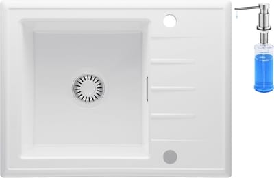CECIPA Max Keramische Spoelbak 60x46CM - Spoelbakken Keuken Wit - Spoelbak Met Planchet en Zeepdispenser - Spoelbakken Incl. Sifon en Afvoerzeefje