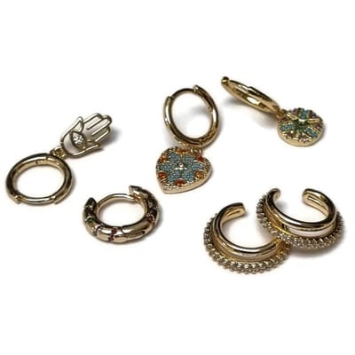 Aramat Jewels | Oorringen | Zomerse Goudkleurige Oorbellen Set met Earcuffs | | | |12mm | Zilver | Kinderen, Volwassenen | Verkleurd niet