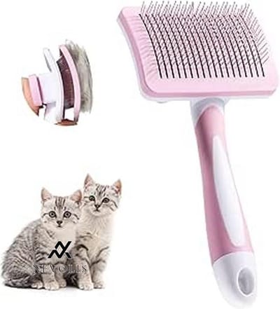 Nevolis Zelfreinigende borstel voor huisdieren - lang kort haar - honden katten - tomentosis klitten verwijderen - roze .