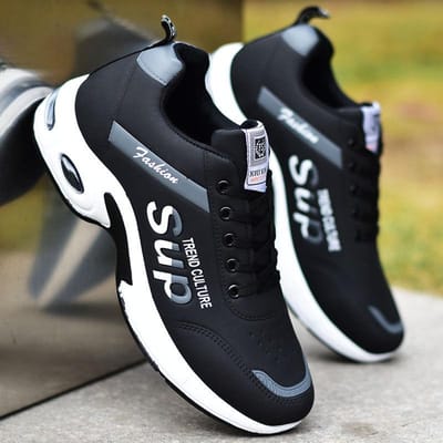 Heren Sneakers Casual Sportschoenen voor Heren Lichtgewicht PU Leer Ademende Schoen Heren Platte Witte Tennisschoenen 38 white