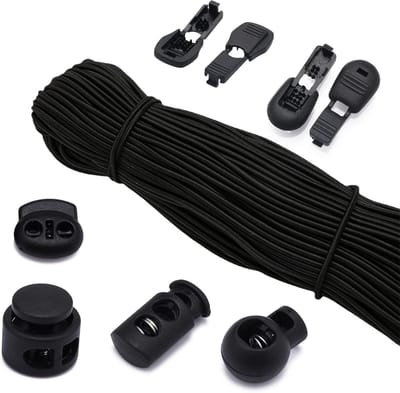 10 meter elastisch koord 3mm met 40 cord stoppers - veelzijdig rubberen koord voor rugzakken, kleding en waslijnen (Zwart)