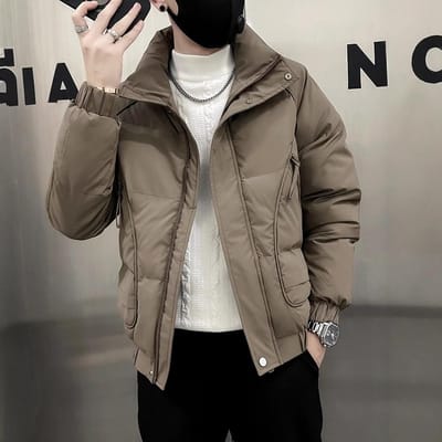 Manteau d'hiver pour homme épaissi et rembourré en coton, vêtements tendance en duvet et rembourrés en coton XXXL kaki