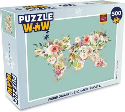 Puzzel Wereldkaart - Bloemen - Pastel - Legpuzzel - Puzzel 500 stukjes