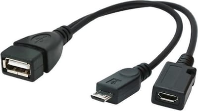 USB Micro B (m) naar USB-A (v) OTG adapter met USB Micro B (v) voeding - USB2.0 - tot 1A / zwart - 0,15 meter