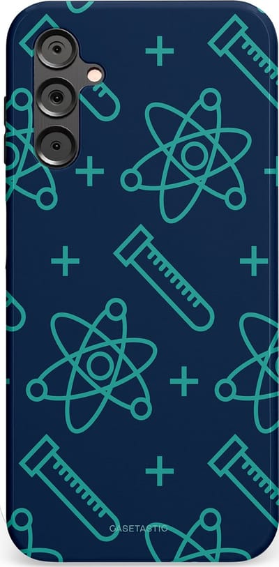Casetastic hoesje geschikt voor Samsung Galaxy A14 (2023) 5G / Samsung Galaxy A14 (2023) 4G - Dubbellaagse bescherming - Atomen Creaties - Fashion Case - Donkerblauw Turquoise