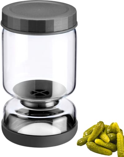 Westmark Drip Jar 1 Pc – Multifunctionele Inlegpot voor kimchi en komkommers om af te tappen en te serveren – Transparant/Zwart, 900 ml