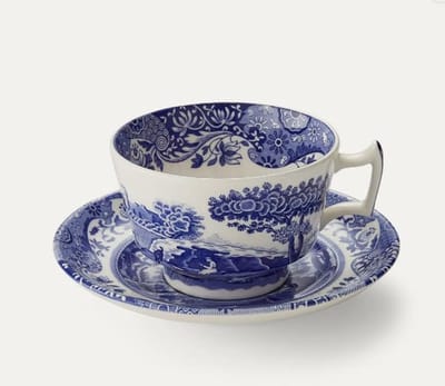 Theekop en schotel - Theeservies set - Genieten van thee - Klassiek design - 200ML - Blauw en wit