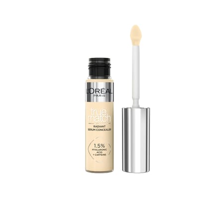 L'Oréal Paris True Match Radiant Serum Concealer - Geschikt voor de gevoelige huid - Verrijkt met 1,5% hyaluronzuur en cafeïne voor hydratatie en verfrissing - Medium dekking - Stralende finish - Verzorgt als een oogserum - 0.5D - 11 ml