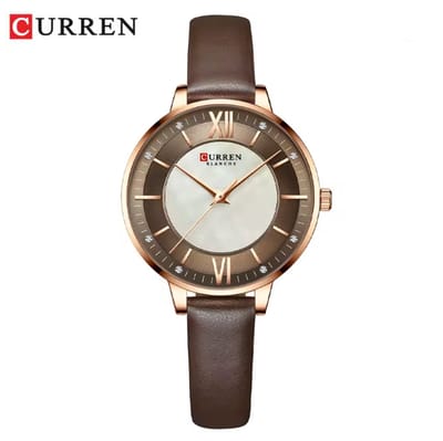 CURREN Horloge 9080 - Rosékleurig-Bruin – Dames - Quartz - Lederen Band - Waterbestendig en Tijdloos