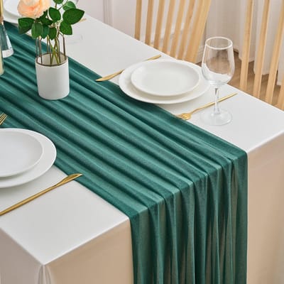 Tafelloper, groen, chiffon, 75 x 220 cm, zacht, lente, modern, boho, bruiloft, tafeldecoratie voor verjaardag, woonkamer, keuken, tafeldecoratie voor binnen, vakantie