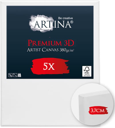 Artina Set van 5 Schildersdoeken 24x30 cm 3D Premium - Voorgerekte Doeken Wit met FSC® Houten Spieraam Stabiele Voorbehandelde Canvas Schildersdoek 380g/m²