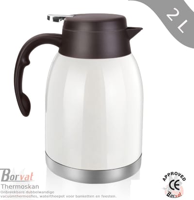 IBBO® - Premium RVS Thermoskan - koffiepot - RVS 304 Vacuüm Ketel - High-End Restaurant - Met Drukknop - Isoleerkan - Wit - 2 Liter
