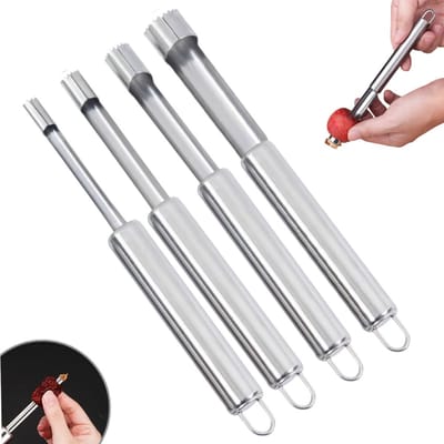 4 stuks - Fruitontpitter van roestvrij staal - Vierdelige ontpitterset - Fruit- en groenteontpitter - Zilverkleurig - Fruitontpitter - Dadelontpitter - Geschikt voor appels, peren, kersen, dadels, rode dadels in ander fruit.