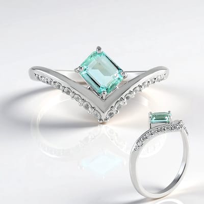 Cavill - Paraiba Smaragd Ring - 925 Sterling Zilver - Platina Verguld - 0,661 ct Achthoekige Smaragd - Elegante Cocktailring