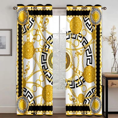 3D Luxe Zwart Goud Patroon Europese Huis Gordijnen 2 Panelen Bohmeia Stijl Woonkamer Slaapkamer Raamdecoratie Gordijnen 50W60H(CM)X2&Grommet Top