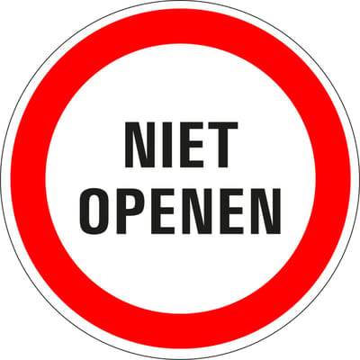 Niet openen sticker 100 mm