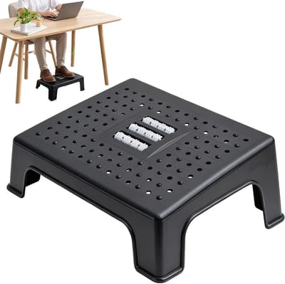 Voetsteun onder bureau - Voetenbankje - Comfortabel werken - Ergonomische curve - 35.5 x 26 x 14 cm - Zwart