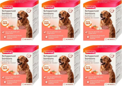 6x Beaphar Schapenvet Bonbons met zalm- Hondensnack - 245g