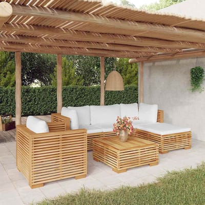 vidaXL - 6-delige - Loungeset - met - kussens - massief - teakhout